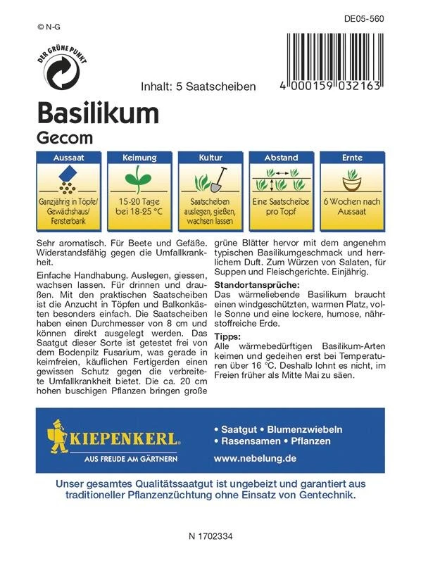 Basilikum Gecom Typ Grosses Grünes Tolerant Saatscheiben 4 Basilikum Gecom Typ Grosses Grünes Tolerant Saatscheiben – Bild 2