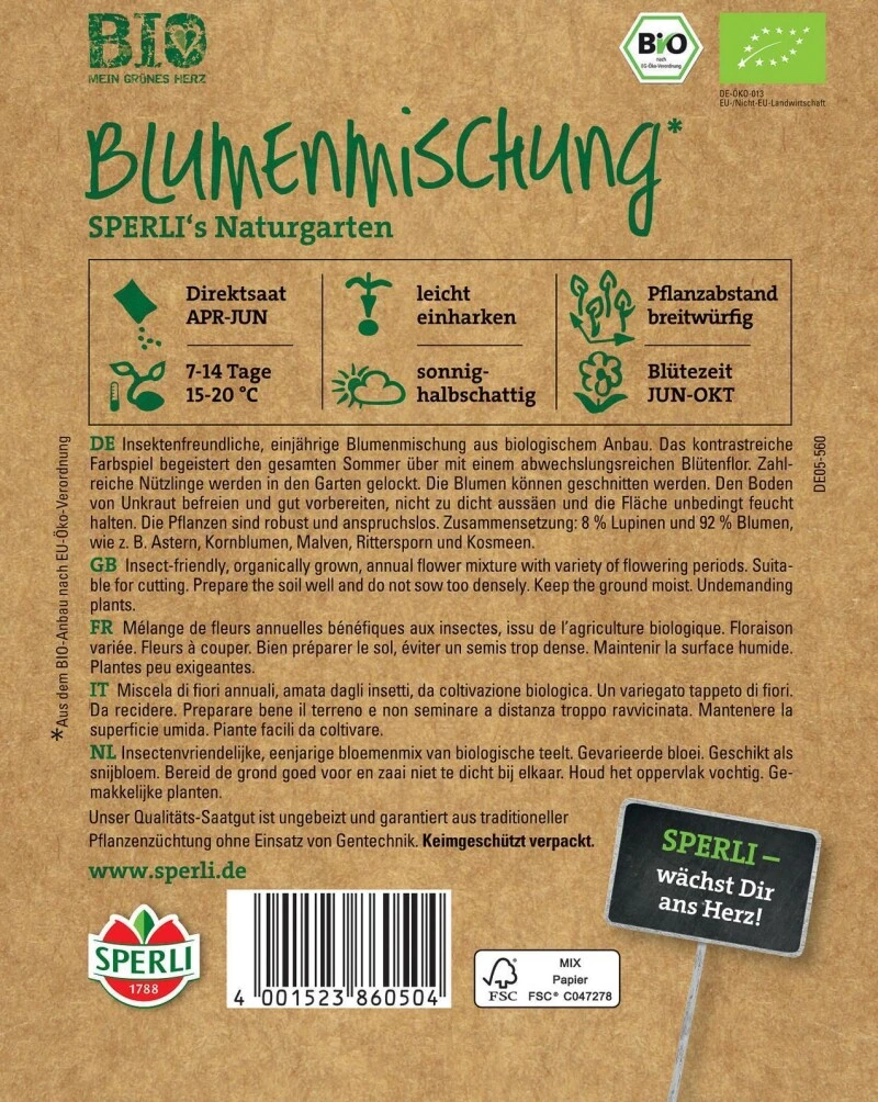 BIO Blumenmischung, Insektenfreundliche Einjährige Blumenmischung Aus Biologischem Anbau, Auch Als Schnittblumen Geeignet 4 BIO Blumenmischung, Insektenfreundliche Einjährige Blumenmischung Aus Biologischem Anbau, Auch Als Schnittblumen Geeignet – Bild 2