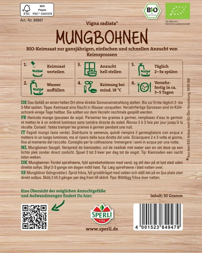 BIO Keimsprossen-Saat Mungbohnen, Inhalt: 30 Gr., Leicht Süßlich Bis Nussig, Eignen Sich Für Asiatische Gerichte 4 BIO Keimsprossen-Saat Mungbohnen, Inhalt: 30 Gr., Leicht Süßlich Bis Nussig, Eignen Sich Für Asiatische Gerichte – Bild 2