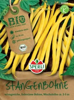BIO Stangenbohne Gelb, Sehr Bewährte Ertragreiche Mittelspäte Stangenbohne, Gefriergeeignet