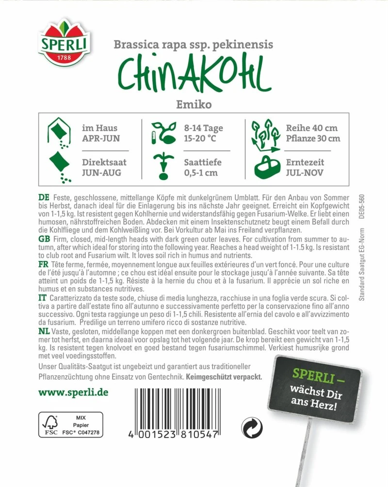 Chinakohl Emiko, Sommer Bis Herbstanbau, Resistente F1-Hybride 3 Chinakohl Emiko, Sommer Bis Herbstanbau, Resistente F1-Hybride
