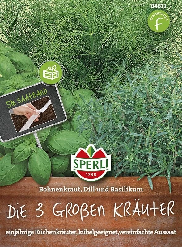 Die 3 Großen Kräuter: Bohnenkraut Dill Basilikum, Saatband 5m 4 Die 3 Großen Kräuter: Bohnenkraut Dill Basilikum, Saatband 5m – Bild 2