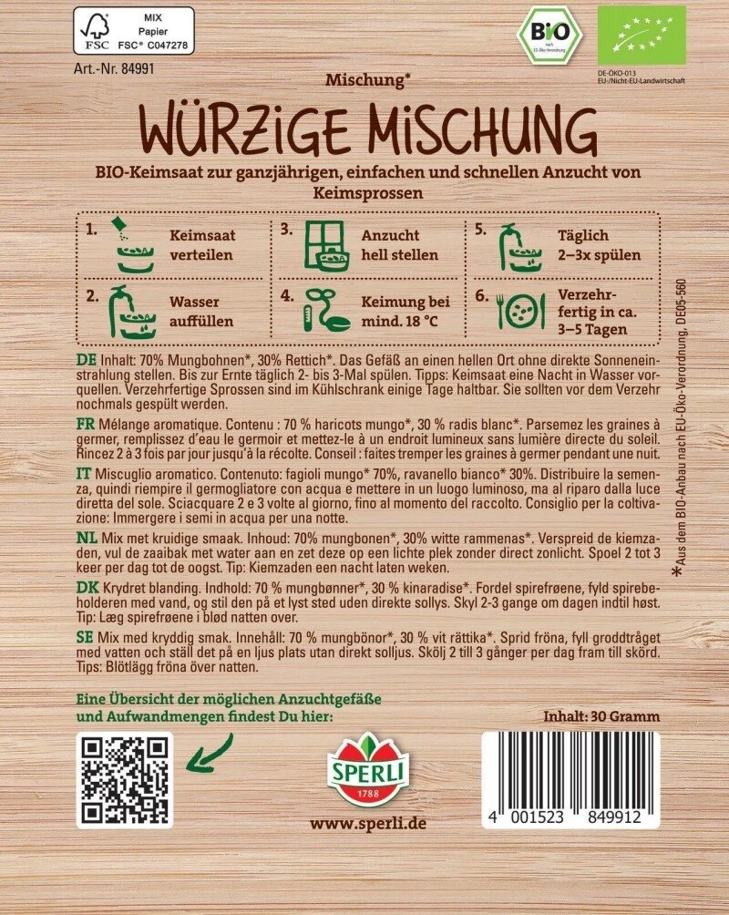 BIO Keimsprossen-Saat Würzige Mischung, Geschmack: Mild-würzig, (Mungbohnen, Rettich) 4 BIO Keimsprossen-Saat Würzige Mischung, Geschmack: Mild-würzig, (Mungbohnen, Rettich) – Bild 2