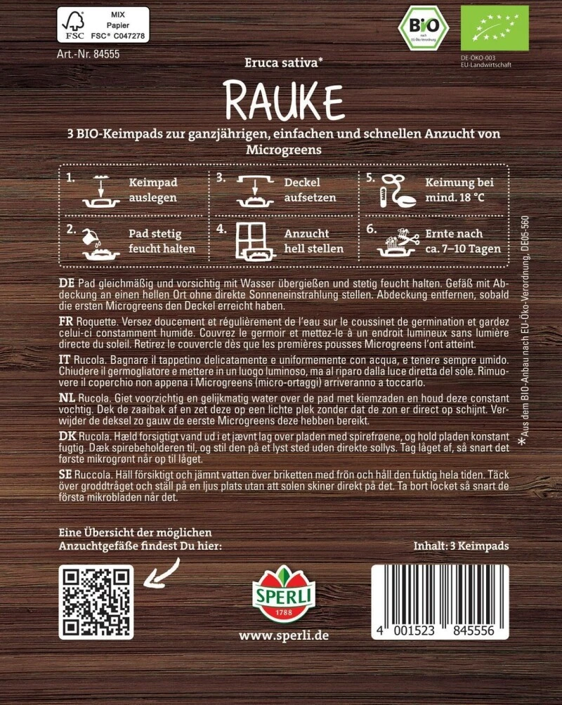 Sperli MicroGreen Garden Bio-Rucola, 3 Stück Nachfüllpads, Geschmack: Scharf-würzig 3 Sperli MicroGreen Garden Bio-Rucola, 3 Stück Nachfüllpads, Geschmack: Scharf-würzig