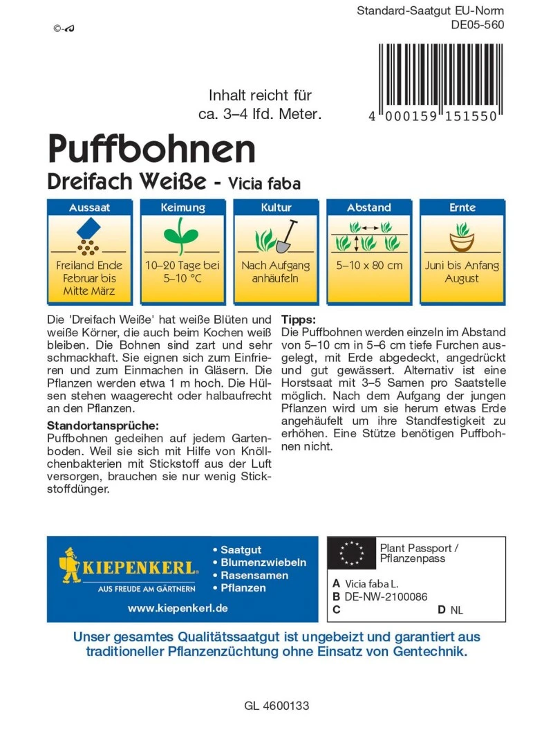 Puffbohne Dreifach Weiße, Bildet Ein Zart Bleibendes Korn, Zum Einfrieren Und Zum Einkochen Geegnet 3 Puffbohne Dreifach Weiße, Bildet Ein Zart Bleibendes Korn, Zum Einfrieren Und Zum Einkochen Geegnet