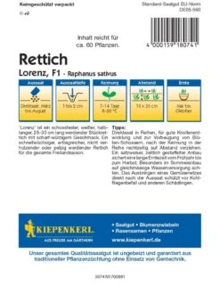 Rettich Lorenz F1, Halblanger Weißer Stückrettich, Für Die Gesamte Freilandsaison Geeignet